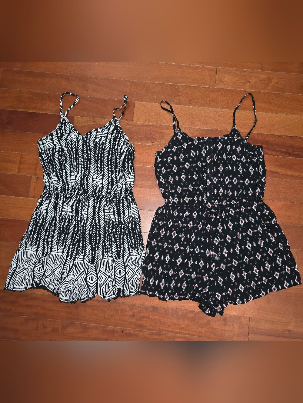 Two Printed Spaghetti Strap Rompers